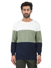 Crimsoune Club Men's Multi-Color Color-Block 100% Cotton Knitted Sweater (L)