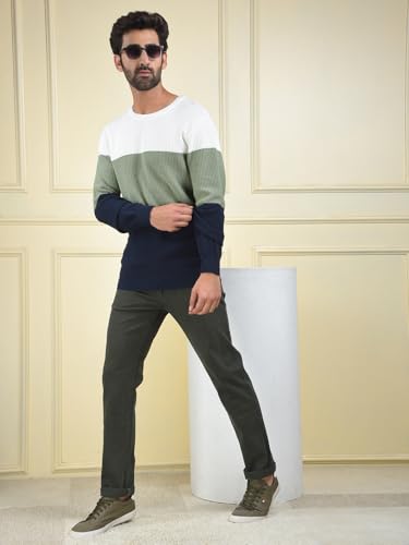 Crimsoune Club Men's Multi-Color Color-Block 100% Cotton Knitted Sweater (L)