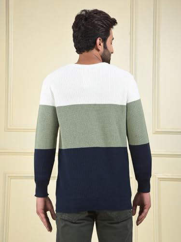 Crimsoune Club Men's Multi-Color Color-Block 100% Cotton Knitted Sweater (L)