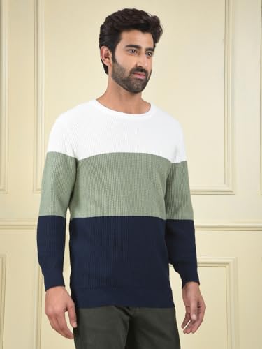 Crimsoune Club Men's Multi-Color Color-Block 100% Cotton Knitted Sweater (L)