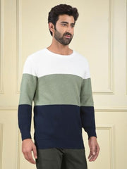Crimsoune Club Men's Multi-Color Color-Block 100% Cotton Knitted Sweater (L)