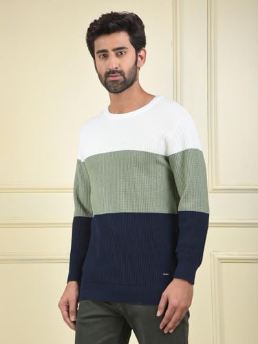 Crimsoune Club Men's Multi-Color Color-Block 100% Cotton Knitted Sweater (L)