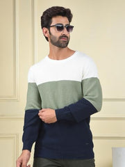 Crimsoune Club Men's Multi-Color Color-Block 100% Cotton Knitted Sweater (L)
