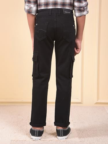 Crimsoune Club Boy's Black Straight Cargo Jeans (15-16Y)