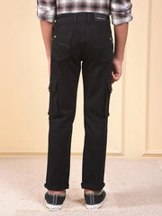 Crimsoune Club Boy's Black Straight Cargo Jeans (15-16Y)