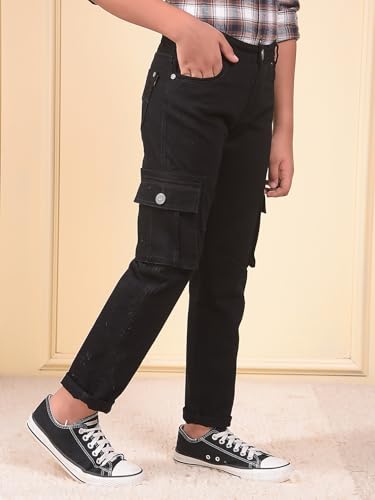 Crimsoune Club Boy's Black Straight Cargo Jeans (15-16Y)