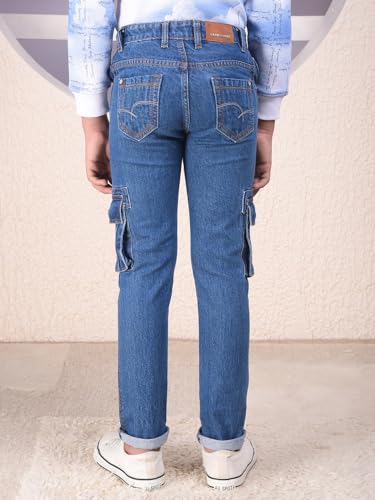 Crimsoune Club Boy's Blue 100% Cotton Straight Cargo Jeans (11-12Y)