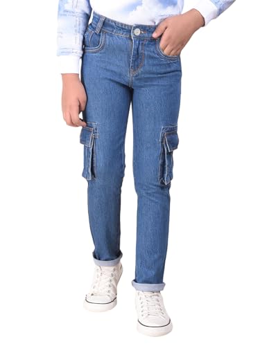 Crimsoune Club Boy's Blue 100% Cotton Straight Cargo Jeans (11-12Y)