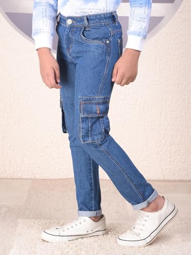 Crimsoune Club Boy's Blue 100% Cotton Straight Cargo Jeans (11-12Y)