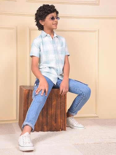 Crimsoune Club Boy's Blue 100% Cotton Straight Cargo Jeans (13-14Y)