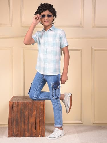 Crimsoune Club Boy's Blue 100% Cotton Straight Cargo Jeans (13-14Y)