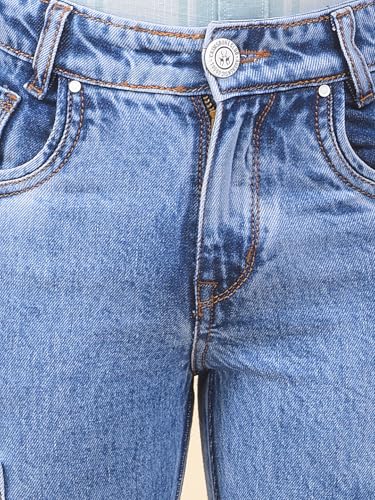 Crimsoune Club Boy's Blue 100% Cotton Straight Cargo Jeans (13-14Y)