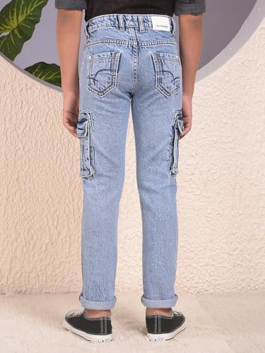 Crimsoune Club Boy's Blue 100% Cotton Straight Cargo Jeans (5-6Y)