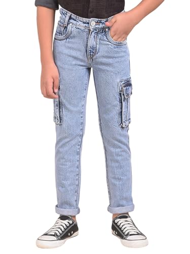 Crimsoune Club Boy's Blue 100% Cotton Straight Cargo Jeans (5-6Y)
