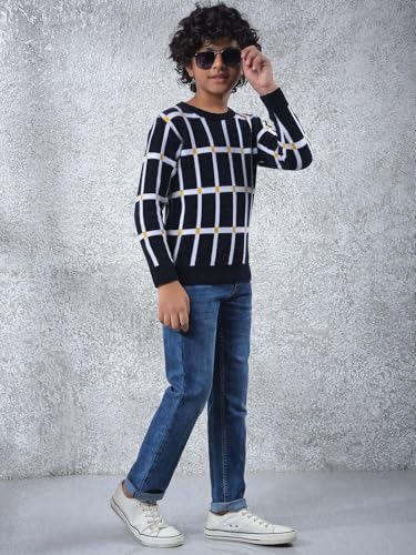 Crimsoune Club Boy's Black Checked Sweater (11-12Y)