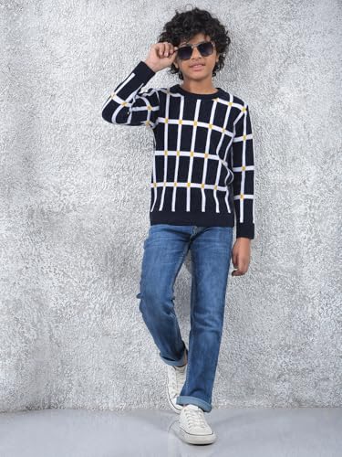 Crimsoune Club Boy's Black Checked Sweater (11-12Y)