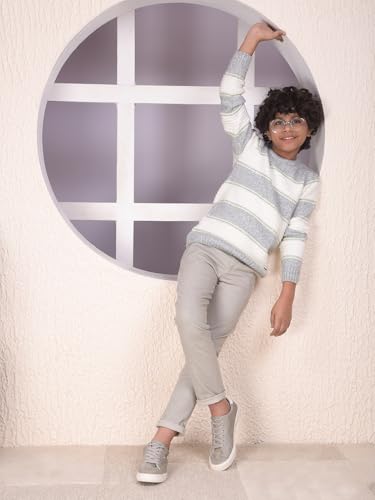 Crimsoune Club Boy's Grey Horizontal Stripes Knitted Sweater (5-6Y) - Goyalsons ShopMax