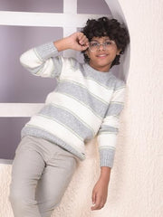 Crimsoune Club Boy's Grey Horizontal Stripes Knitted Sweater (5-6Y) - Goyalsons ShopMax