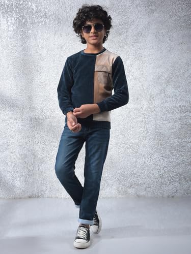 Crimsoune Club Boy's Navy Blue Color-Block Sweatshirt (11-12Y)