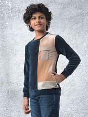 Crimsoune Club Boy's Navy Blue Color-Block Sweatshirt (11-12Y)