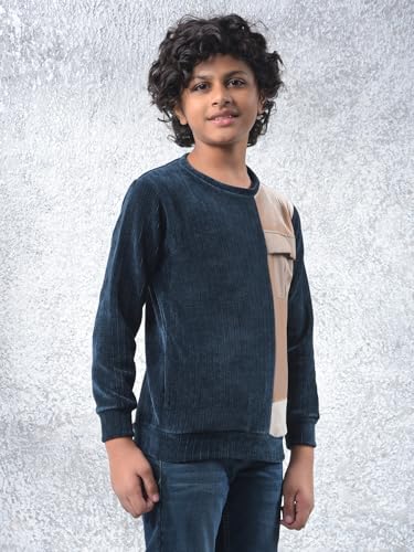 Crimsoune Club Boy's Navy Blue Color-Block Sweatshirt (11-12Y)
