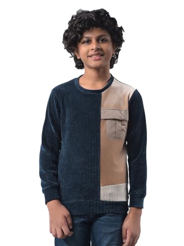 Crimsoune Club Boy's Navy Blue Color-Block Sweatshirt (11-12Y)