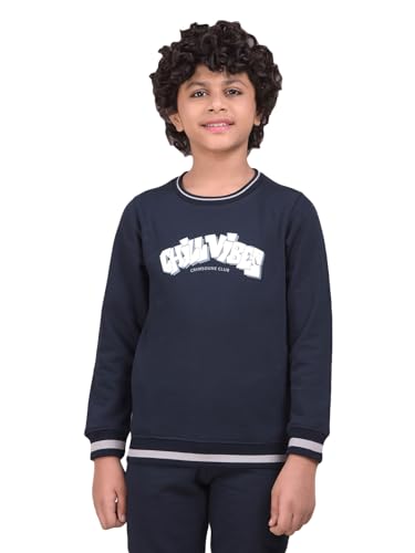 Crimsoune Club Boy's Navy Blue Typographic Print Sweatshirt (5-6Y)