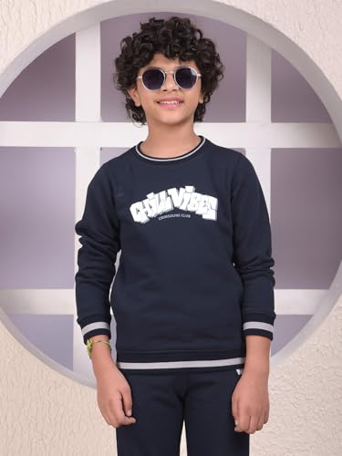 Crimsoune Club Boy's Navy Blue Typographic Print Sweatshirt (5-6Y)
