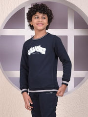 Crimsoune Club Boy's Navy Blue Typographic Print Sweatshirt (5-6Y)