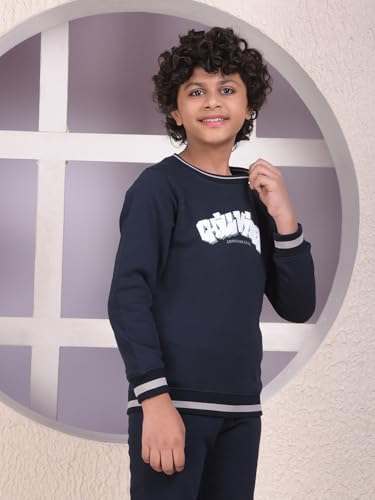 Crimsoune Club Boy's Navy Blue Typographic Print Sweatshirt (5-6Y)
