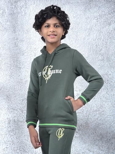 Crimsoune Club Boy's Olive Typographic Print Hooded Neck Sweatshirt (5-6Y)
