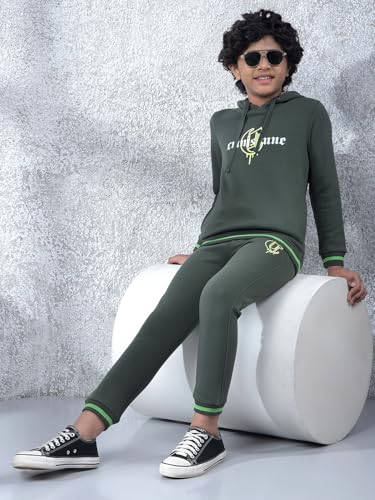 Crimsoune Club Boy's Olive Typographic Print Hooded Neck Sweatshirt (5-6Y)