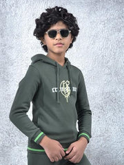 Crimsoune Club Boy's Olive Typographic Print Hooded Neck Sweatshirt (5-6Y)