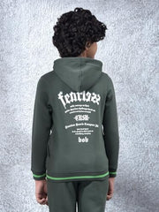 Crimsoune Club Boy's Olive Typographic Print Hooded Neck Sweatshirt (5-6Y)