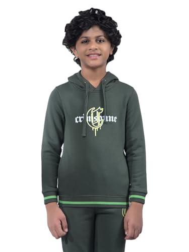 Crimsoune Club Boy's Olive Typographic Print Hooded Neck Sweatshirt (5-6Y)