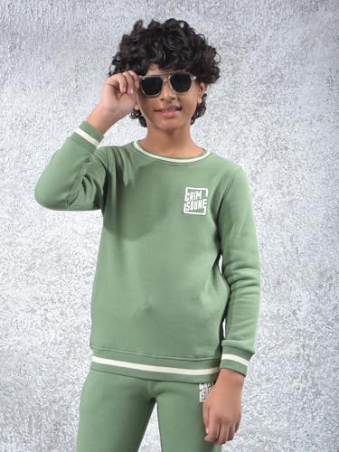 Crimsoune Club Boy's Green Printed Sweatshirt (11-12Y)