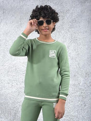 Crimsoune Club Boy's Green Printed Sweatshirt (11-12Y)