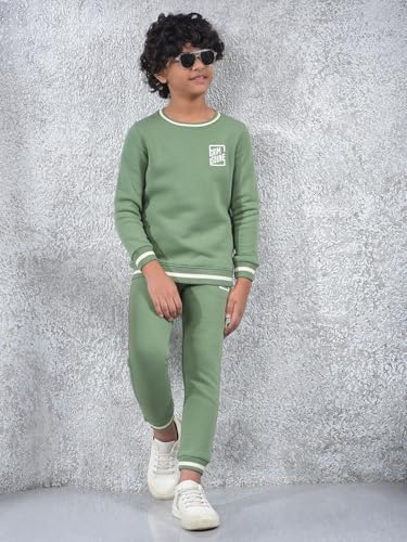 Crimsoune Club Boy's Green Printed Sweatshirt (11-12Y)