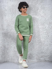 Crimsoune Club Boy's Green Printed Sweatshirt (11-12Y)