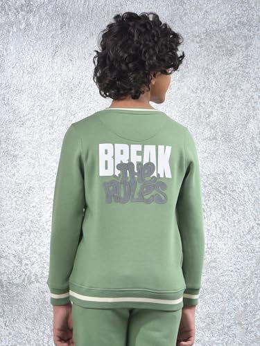 Crimsoune Club Boy's Green Printed Sweatshirt (11-12Y)
