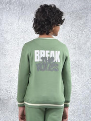 Crimsoune Club Boy's Green Printed Sweatshirt (11-12Y)