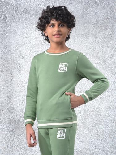 Crimsoune Club Boy's Green Printed Sweatshirt (11-12Y)