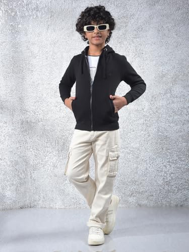 Crimsoune Club Boy's Black Hooded Neck Sweatshirt (5-6Y)