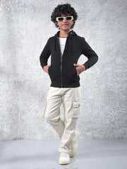 Crimsoune Club Boy's Black Hooded Neck Sweatshirt (5-6Y)