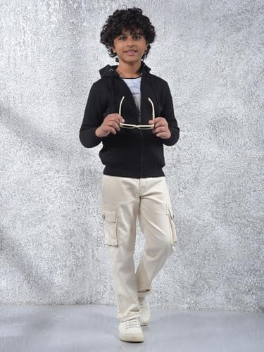 Crimsoune Club Boy's Black Hooded Neck Sweatshirt (5-6Y)