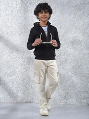 Crimsoune Club Boy's Black Hooded Neck Sweatshirt (5-6Y)