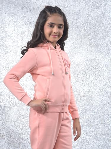 Crimsoune Club Girl's Pink Hooded Neck Knitted Sweatshirt (9-10Y)