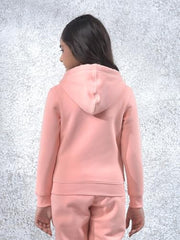 Crimsoune Club Girl's Pink Hooded Neck Knitted Sweatshirt (9-10Y)