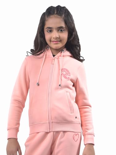 Crimsoune Club Girl's Pink Hooded Neck Knitted Sweatshirt (9-10Y)