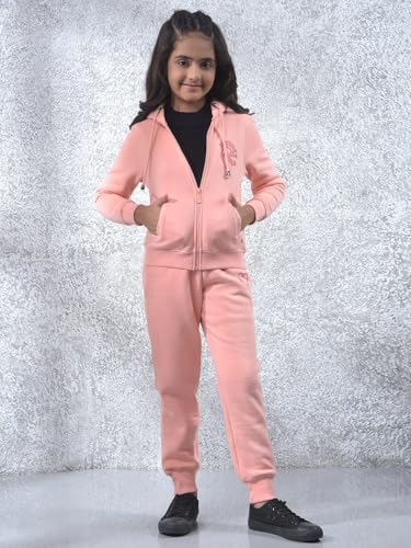 Crimsoune Club Girl's Pink Hooded Neck Knitted Sweatshirt (9-10Y)